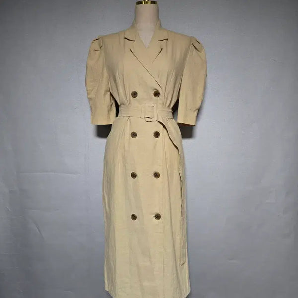 [BUNJANG] Linen Blend Double-Button Long Dress with Belt / 린넨혼방 더블버튼 롱원피스