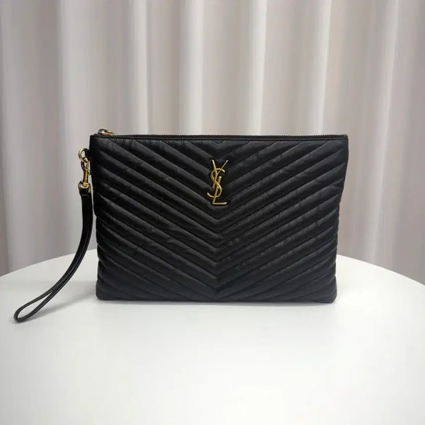 [BUNJANG] Saint Laurent Matelassé Clutch Black Gold Hardware Medium / [미디움] 생로랑 마틀라세 클러치 블랙 금장