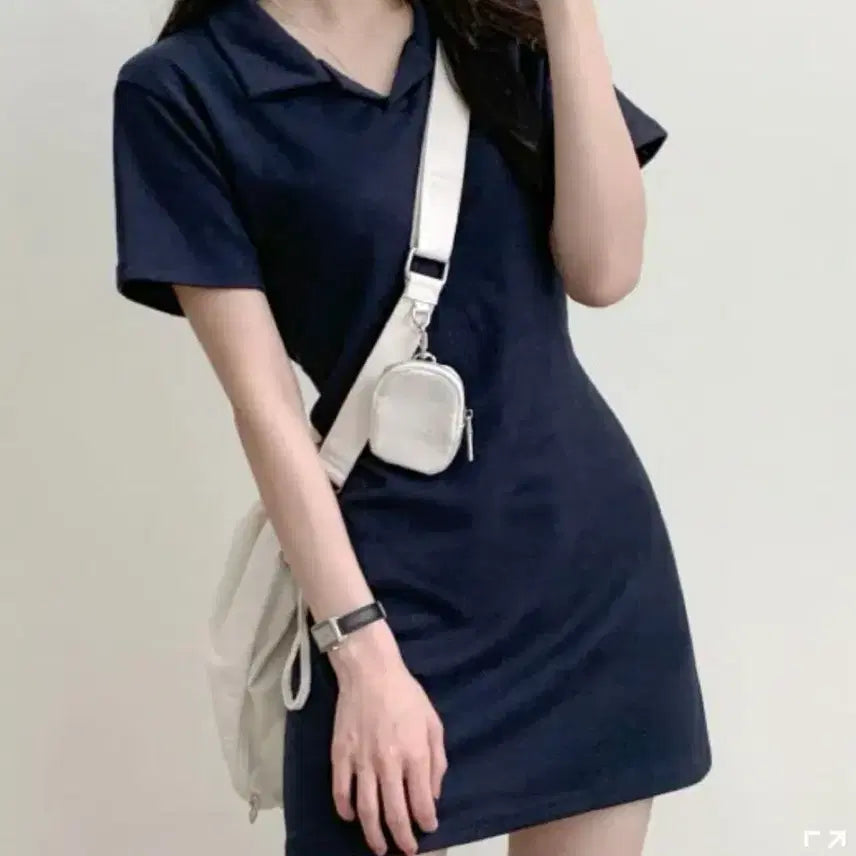 [BUNJANG] Navy Collar Short Sleeve Mini Dress / 새상품|네이비 카라 반팔 미니 원피스