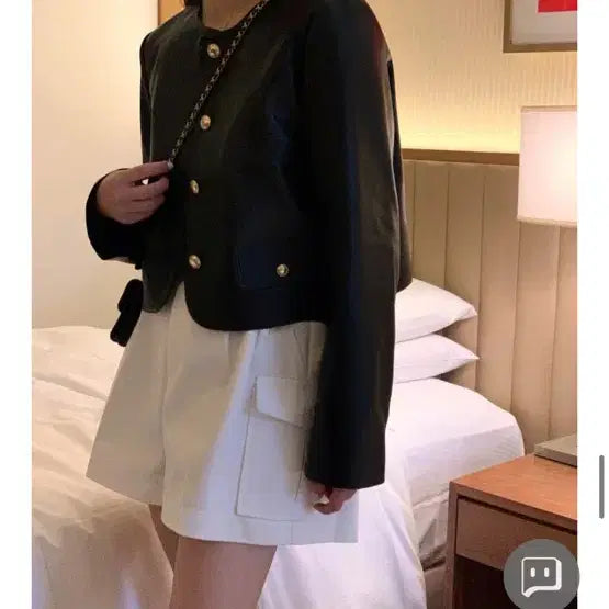 [BUNJANG] Miel Cropped Collarless Leather Jacket / 도매택 미엘 miel 크롭 노카라 레더자켓 가죽 자켓