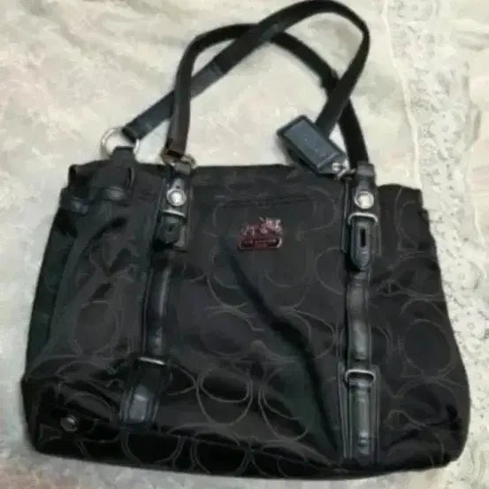 [BUNJANG] Coach Black Canvas/Leather Shoulder Bag / 코치 숄더백 블랙 캔버스/가죽