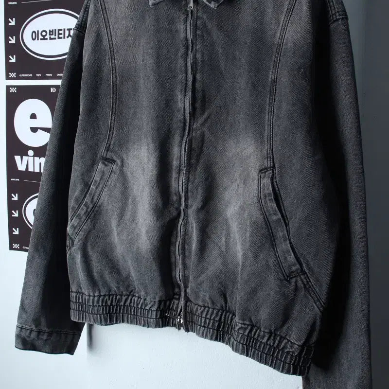 [BUNJANG] Denim Zip-Up Windbreaker Jacket (Black Blue, Cropped) / (XL) 집업 바람막이 점퍼자켓 새상품 데님 흑청 크롭-H37446