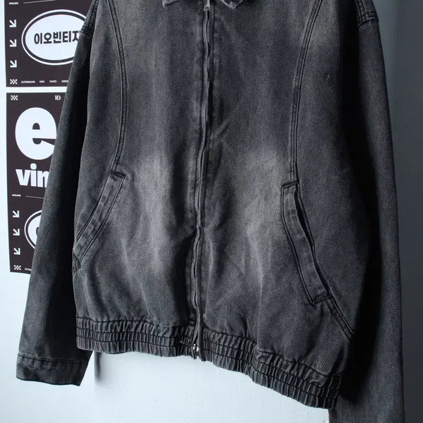 [BUNJANG] Denim Zip-Up Windbreaker Jacket (Black Blue, Cropped) / (XL) 집업 바람막이 점퍼자켓 새상품 데님 흑청 크롭-H37446