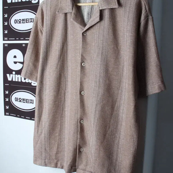 [BUNJANG] Zara Striped Collar Short Sleeve Shirt Brown / (L) 자라 반팔 카라 티셔츠 셔츠 남방 스트라이프 브라운-H37450
