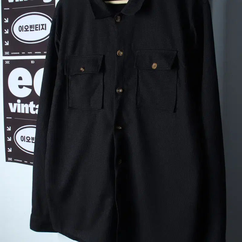 [BUNJANG] Brand Vintage Two-Pocket Solid Shirt / (L-XL) 브랜드빈티지 셔츠 남방 투포켓 폴리 무지 아메카지-H37453