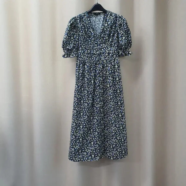 [BUNJANG] NIBBUNS V-Neck Short Sleeve Long Dress / NIBBUNS 브이넥 반소매 롱 원피스