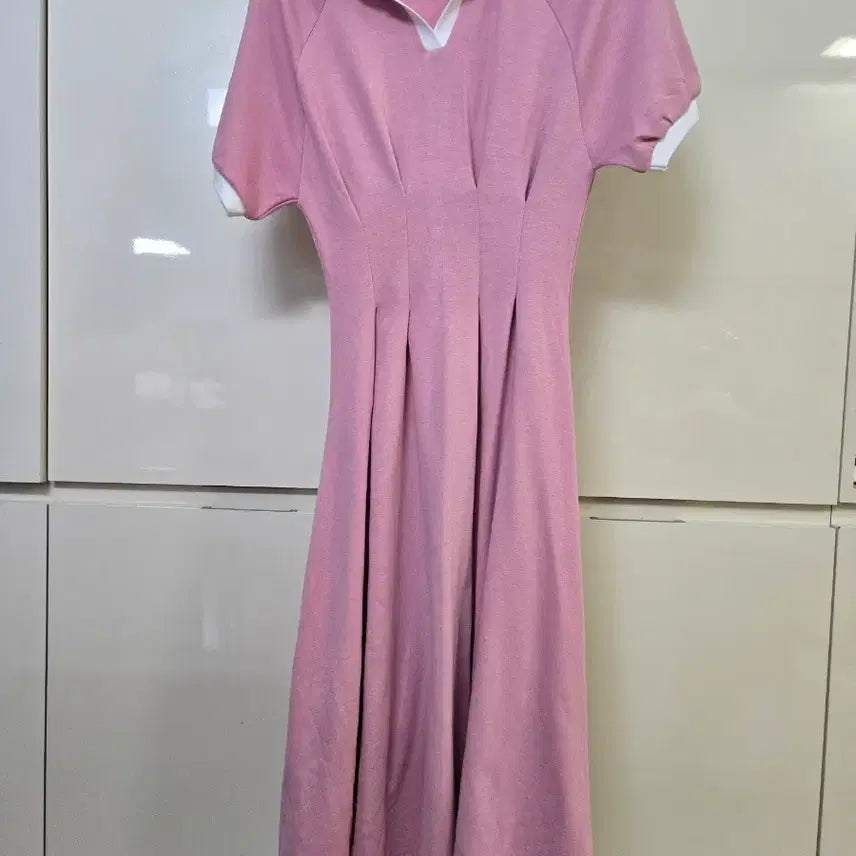 [BUNJANG] Pink Collar Short-Sleeve Mini Dress / 핑크색 카라 반팔 원피스