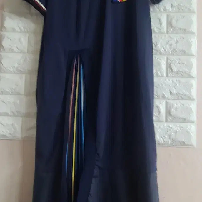 [BUNJANG] Navy Beaded Pleated Dress / 네이비 비즈 장식 플리츠 원피스