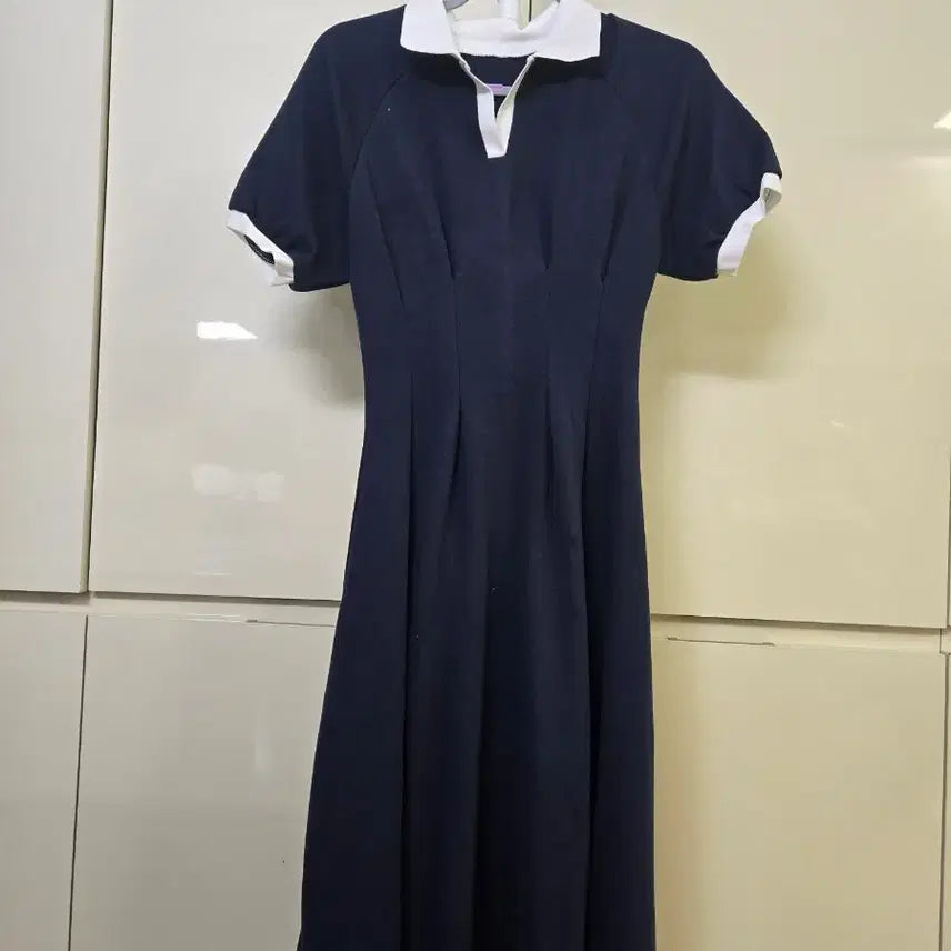 [BUNJANG] Navy Short-Sleeve Collar Mini Dress / 네이비 반팔 카라 원피스