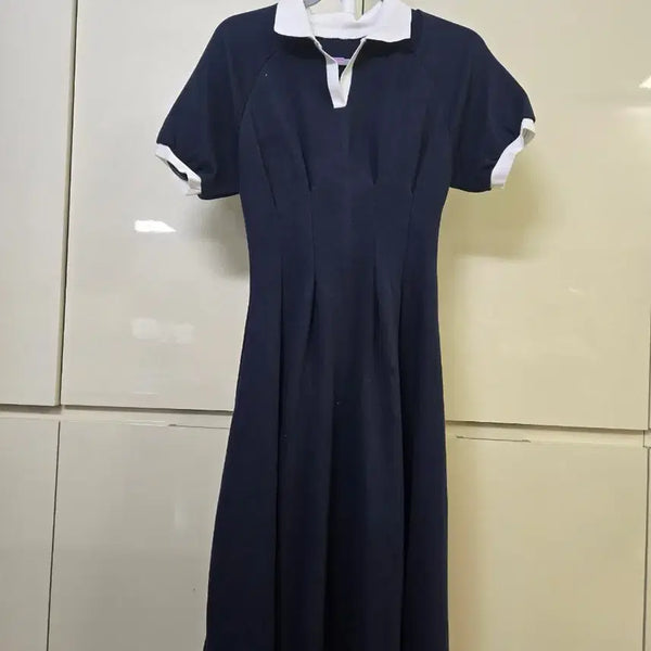 [BUNJANG] Navy Short-Sleeve Collar Mini Dress / 네이비 반팔 카라 원피스