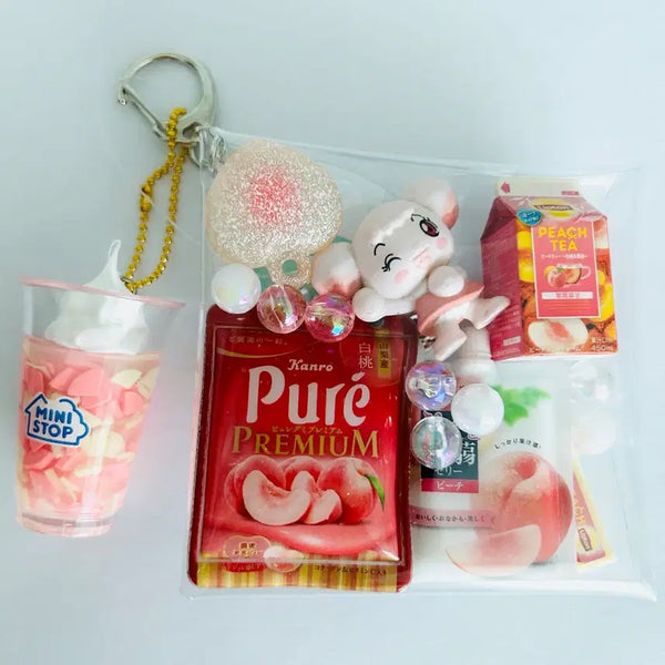 [BUNJANG] Peach Clear Pouch - Pink / 가챠 투명 파우치 핑크 피치 복숭아