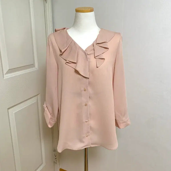 [BUNJANG] SOUP Peach Pink Ruffle Blouse / SOUP 피치핑크 러플 블라우스