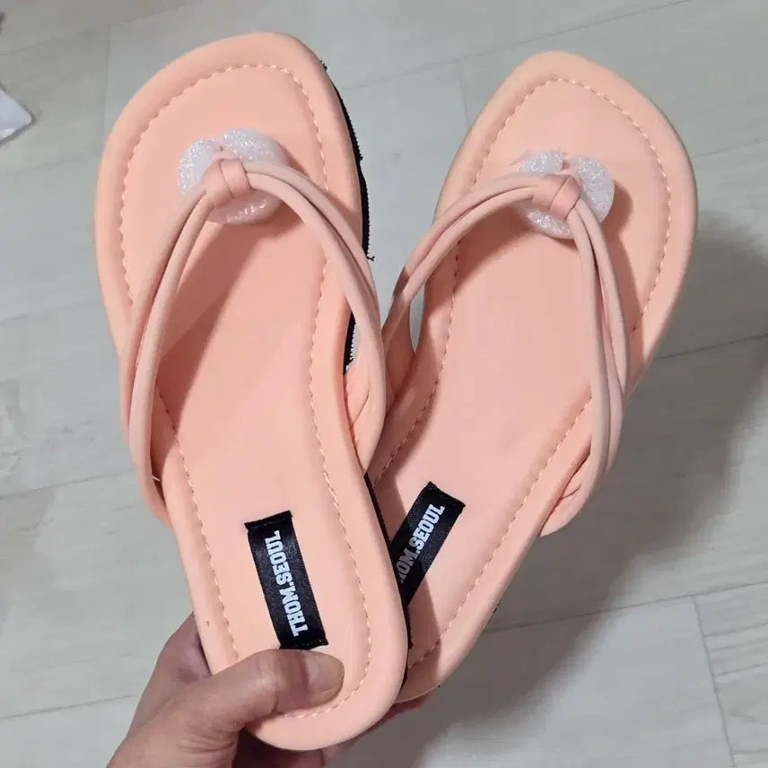 [BUNJANG] Coral Pink Two-Strap Platform Wedge Women's Slides / 새상품 코랄핑크 두줄 통굽 여성쪼리