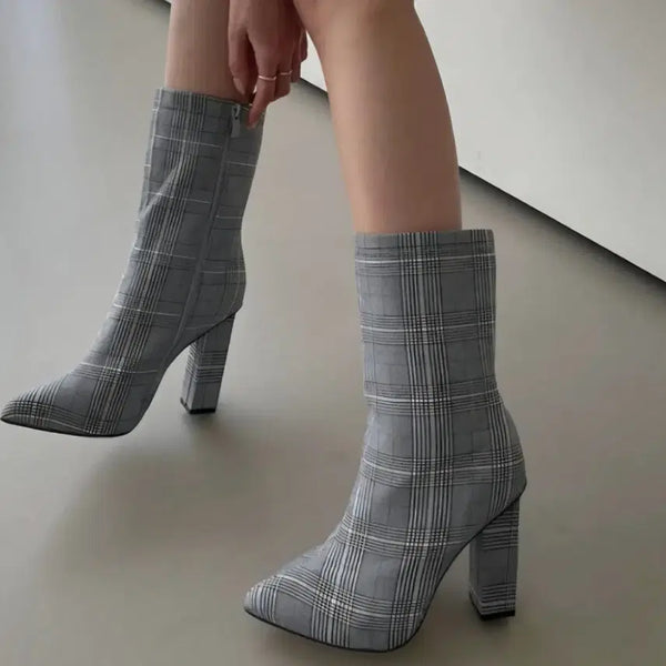 [BUNJANG] Check Pattern Ankle Boots / 체크패턴 앵클부츠