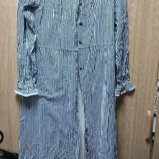 [BUNJANG] Stripe Brushed Long Button Dress / 스트라이프 기모 단추롱 원피스