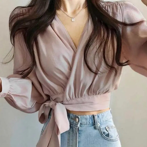 [BUNJANG] Wrap Design Blouse - Pink / 랩 디자인 블라우스 핑크