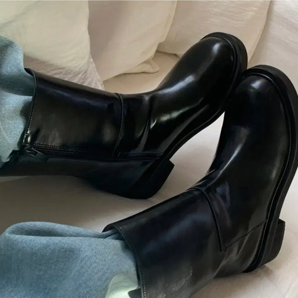 [BUNJANG] Black Platform Mid Boots / 블랙 미들 부츠