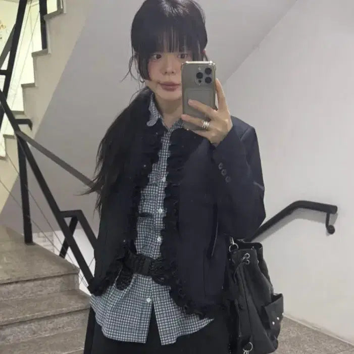 [BUNJANG] Hokus Pokus Frill Jacket Dark Navy S / 호쿠스포쿠스 프릴 자켓 다크네이비s사이즈