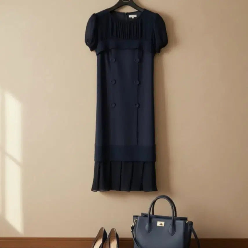 [BUNJANG] MAGGINIGHTBRIDGE Sheer Chiffon Ruffle Dress Navy / 55 매긴나잇브릿지 원피스 44~55 여성 시스루 쉬폰 프릴 정장