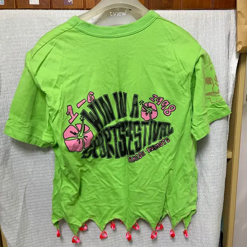 [BUNJANG] Fluorescent Lime Green Printing Short Sleeve T-shirt / 형광 라임 그린 프린팅 반팔 티셔츠