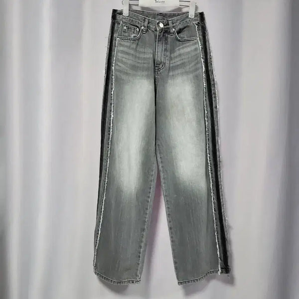 [BUNJANG] Black Side Line Washing Denim Pants / 블랙 사이드 라인 워싱 데님