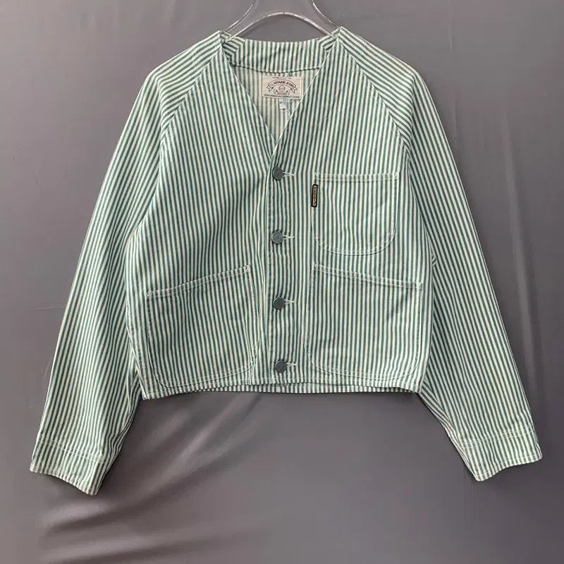 [BUNJANG] S Giorgio Armani Jeans 90s Hickory Stripe Collarless Jacket / S 아르마니 진스 90s 히코리 스트라이프 노카라 자켓