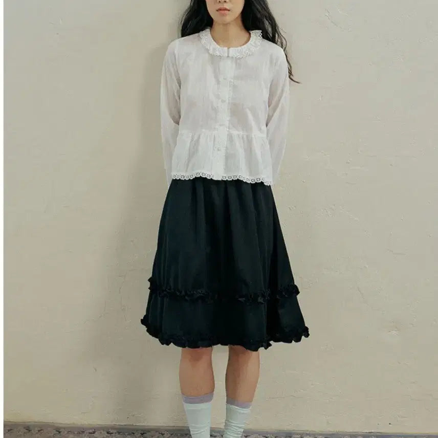 [BUNJANG] Hocus Pocus Frill Skirt Dark Navy One Size / 호쿠스포쿠스 프릴 스커트 다크네이비 프리사이즈