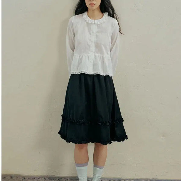 [BUNJANG] Hocus Pocus Frill Skirt Dark Navy One Size / 호쿠스포쿠스 프릴 스커트 다크네이비 프리사이즈