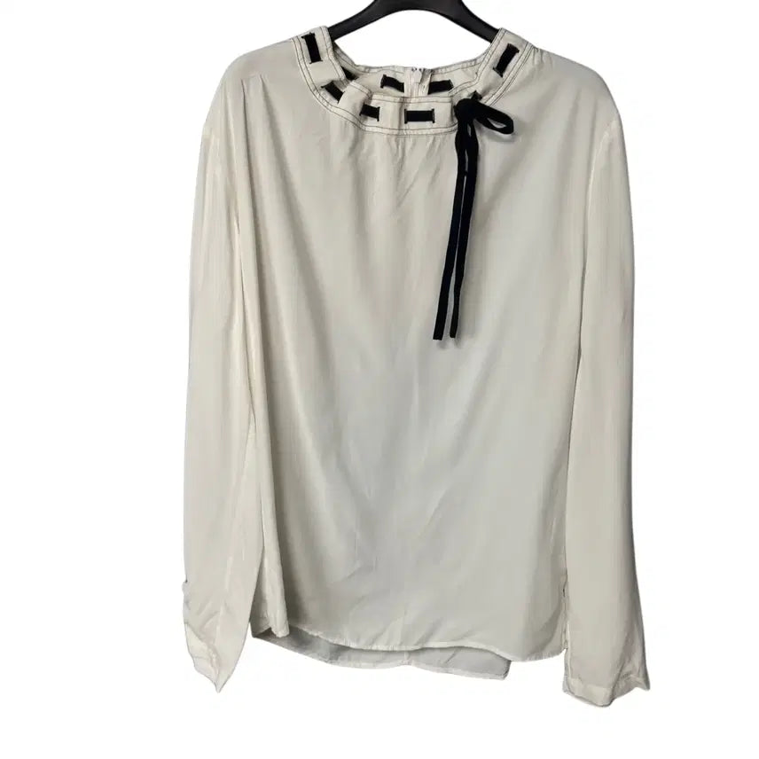 [BUNJANG] Sandro White Tie Blouse / 1 산드로 화이트 타이 블라우스