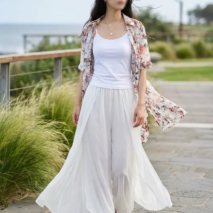 [BUNJANG] Chiffon Flower Long Shirt Free Size / 택새상품 쉬폰 플라워  롱셔츠  free