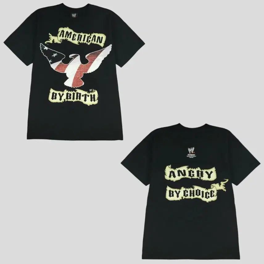 [BUNJANG] WWE 00s Kurt Angle "Legend" Graphic T-Shirt / WWE 00s JP 블랙 멀티컬러 레전드 커트 앵글 빅로고 성조기 이글 독수리 올드스쿨 펑크 코튼 반팔 티셔츠 M