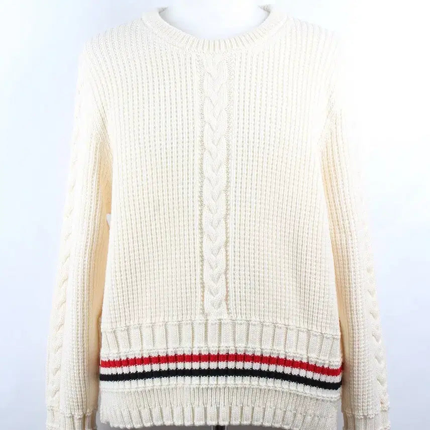 [BUNJANG] Thom Browne Cable Tricolor Crewneck Knit Ivory Size 5 / 톰브라운 케이블 삼선 크루넥 니트 5(105~110)