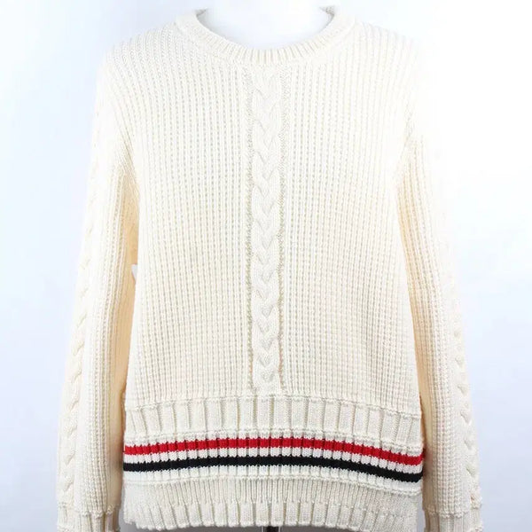[BUNJANG] Thom Browne Cable Tricolor Crewneck Knit Ivory Size 5 / 톰브라운 케이블 삼선 크루넥 니트 5(105~110)