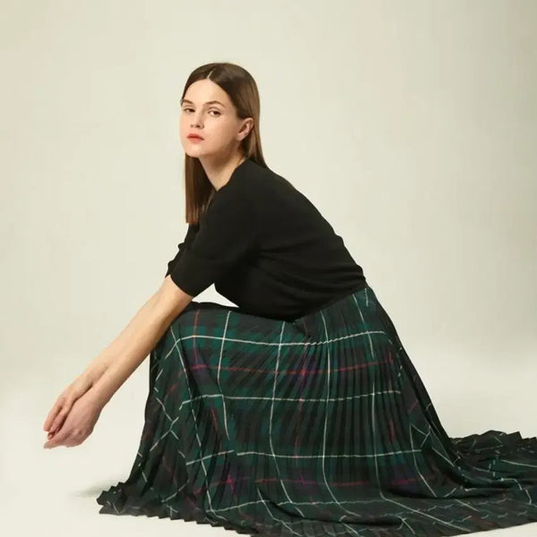 [BUNJANG] KEITH Green Check Pleated Long Skirt / 키이스 KEITH 체크 플리츠 스커트 그린