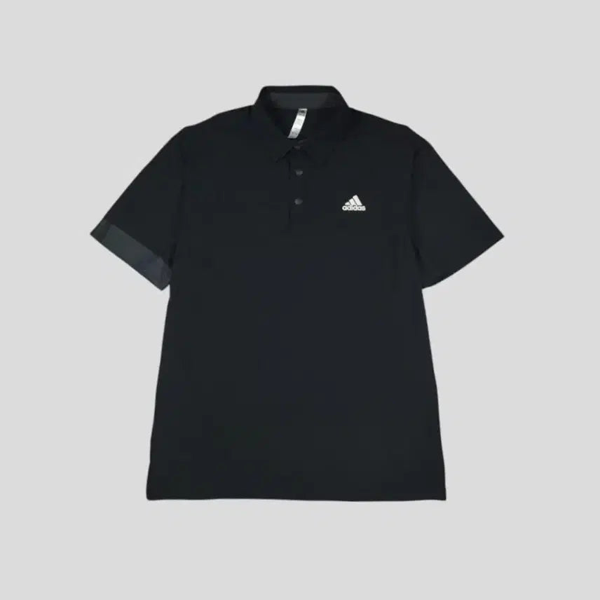[BUNJANG] Adidas Golf Colorblock Half-Button Nylon Blend Performance Short Sleeve T-Shirt XL / 아디다스 골프 블랙 화이트 배색 로고 삼선 백메쉬 하프버튼 카라넥 나일론블렌드 기능성 반팔 티셔츠 XL