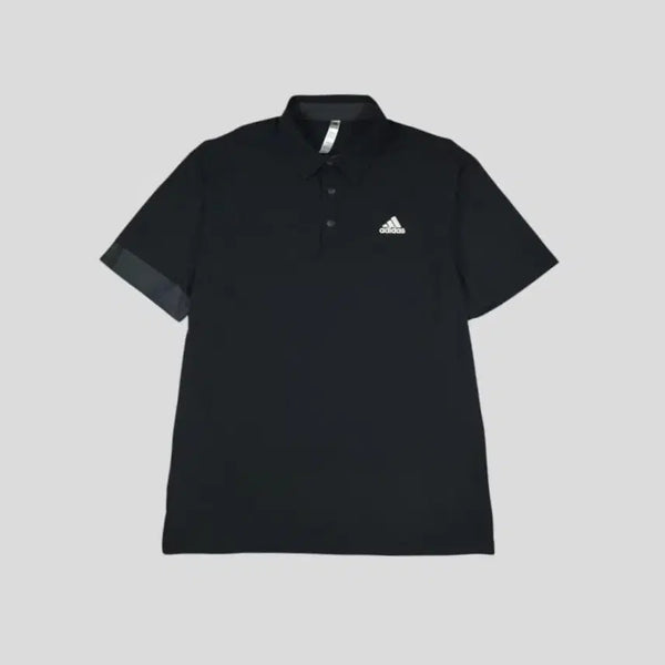 [BUNJANG] Adidas Golf Colorblock Half-Button Nylon Blend Performance Short Sleeve T-Shirt XL / 아디다스 골프 블랙 화이트 배색 로고 삼선 백메쉬 하프버튼 카라넥 나일론블렌드 기능성 반팔 티셔츠 XL