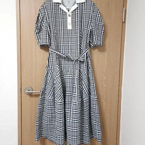 [BUNJANG] At Corner Puff Check Knit Collar Dress / 21  앳코너) 퍼프 체크 니트 카라넥 원피스