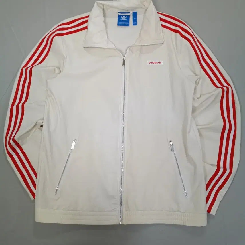 [BUNJANG] Adidas Rare Name Tag White/Red 3-Stripe Windbreaker Jacket / 아디다스 희귀 네임택 흰빨 삼선 바람막이