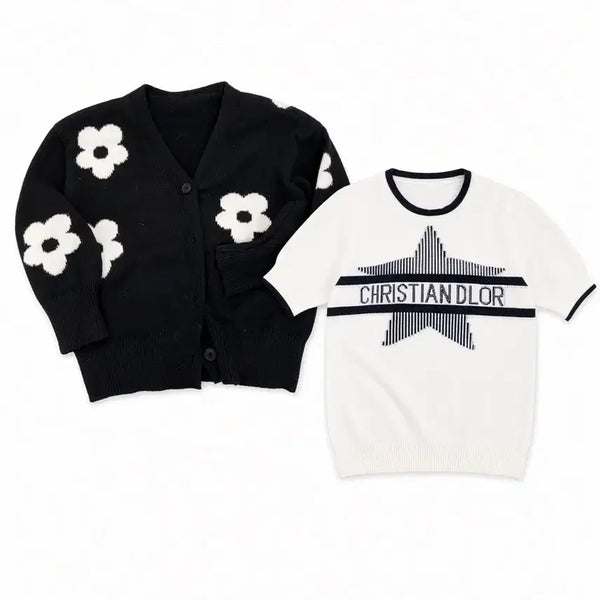[BUNJANG] Knit Short Sleeve and Cardigan Set / 니트반팔 니트가디건 세트