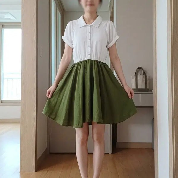 [BUNJANG] White Khaki Flare Dress Size 55 / 화이트 카키  플레어원피스 55