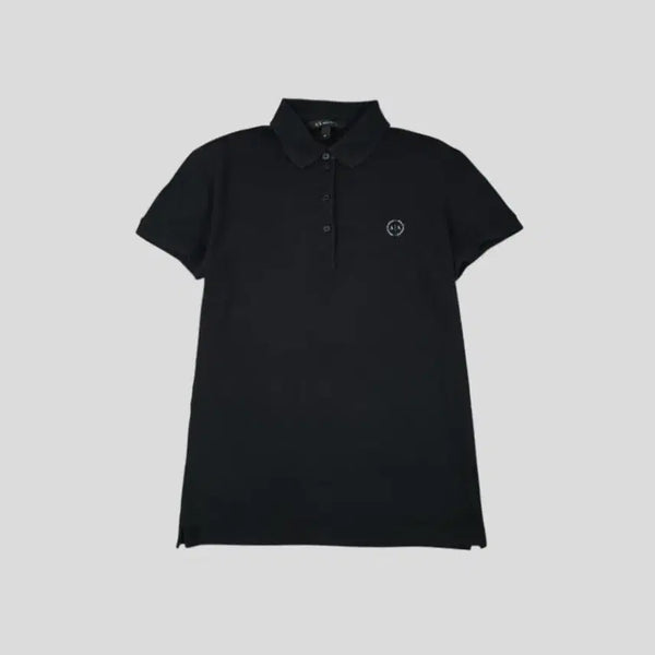[BUNJANG] Armani Exchange Color Block Round Logo Half-Button Polo T-Shirt / 아르마니 익스체인지 블랙 화이트 배색 라운드 로고 하프버튼 카라넥 PK 피케 반팔 티셔츠 S