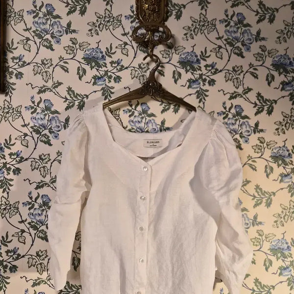 [BUNJANG] 100% Linen Puff Blouse White / 린넨 100 퍼프 화이트 블라우스