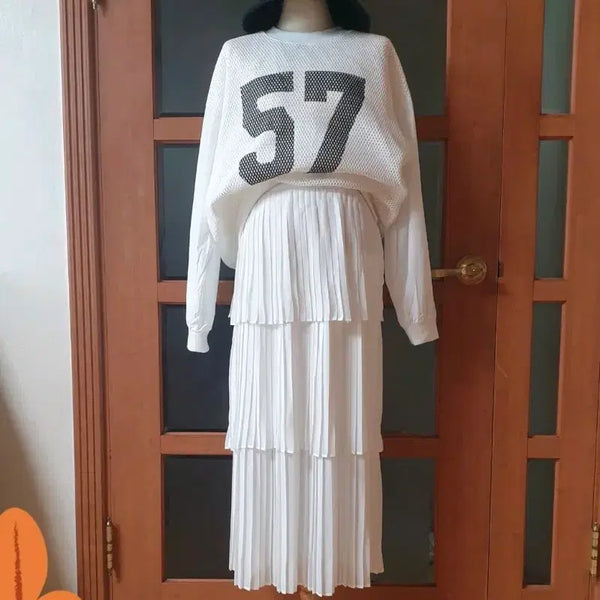 [BUNJANG] Andu 3-Tiered Chiffon Pleated Long Skirt / (새제품)앤두 3단 티어드 쉬폰 플리츠 롱스커트