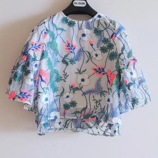 [BUNJANG] Sheer Flower Embroidered Lace Blouse / 시스루 플라워 자수레이스  블라우스