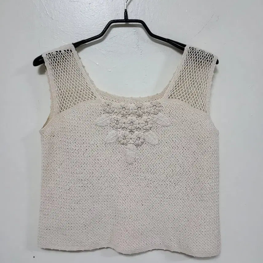 [BUNJANG] Crochet Flower Knit Top - Ivory / 크로셰 꽃 손뜨게탑 아이보리.260821