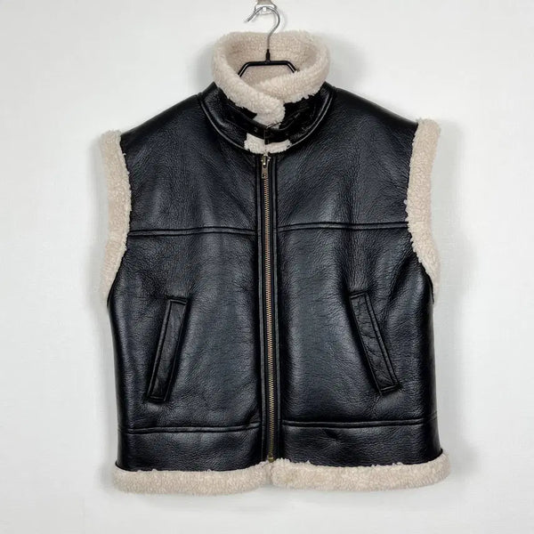 [BUNJANG] Vintage Style Faux Leather Vest / 무스탕 스타일 겨울 조끼 베스트 라덴 빈티지