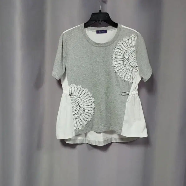 [BUNJANG] Lace Pearl Two-Tone String T-Shirt / 레이스 진주 투톤 스트링 티