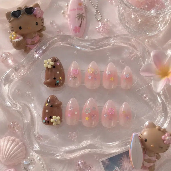 [BUNJANG] Handmade Tanning Kitty Cheek Gel & Glitter Nail Tips Set / 태닝키티 치크젤 반짝반짝 수제네일팁