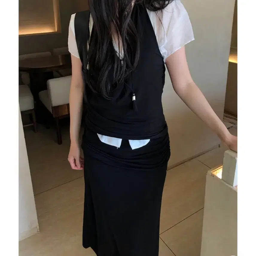 [BUNJANG] TROVE MOB Halter Bustier Skirt Set (Black) / 트로브 모브 하객룩 여름 홀터 뷔스티에 스커트 세트 (블랙 새상품)