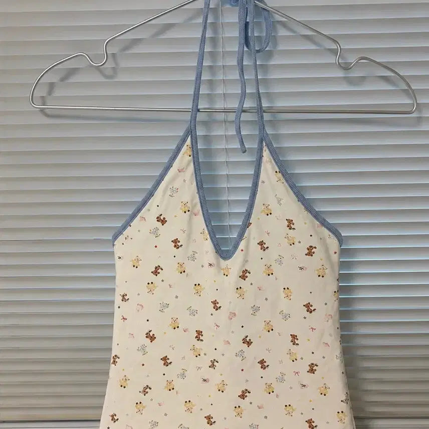 [BUNJANG] Glony Halter Neck Sleeveless Top with Bear Pattern / 글로니 홀터넥 나시